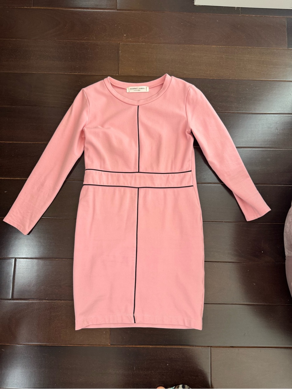 Dolman Pink Long-Sleeve Sheath Dress with Contrast Piping
